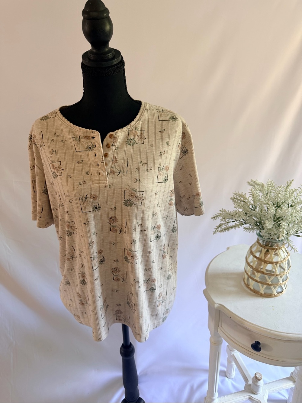 Vintage Classic Elements Cream Floral Henley Top